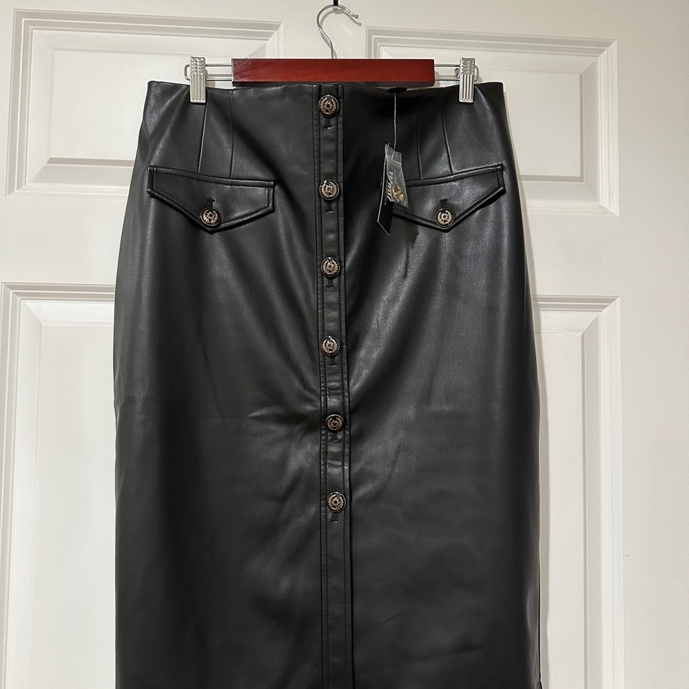 White House Black Market Black Button-Front Pencil Skirt